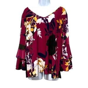 EUC Floral Bell Sleeve Top